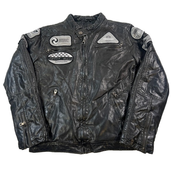 Robert Phillipe Motorcycle Jacket Mens‎ Small Black Leather Patches Cafe Racer - Picture 1 of 14